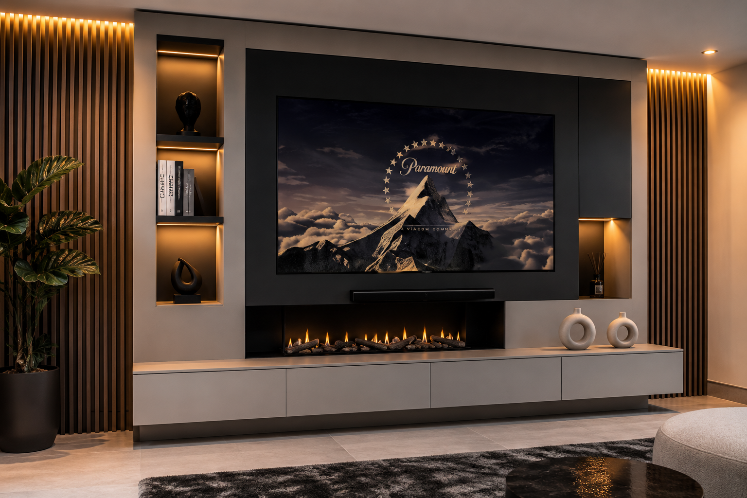 Luxe tv-wand met warme haard