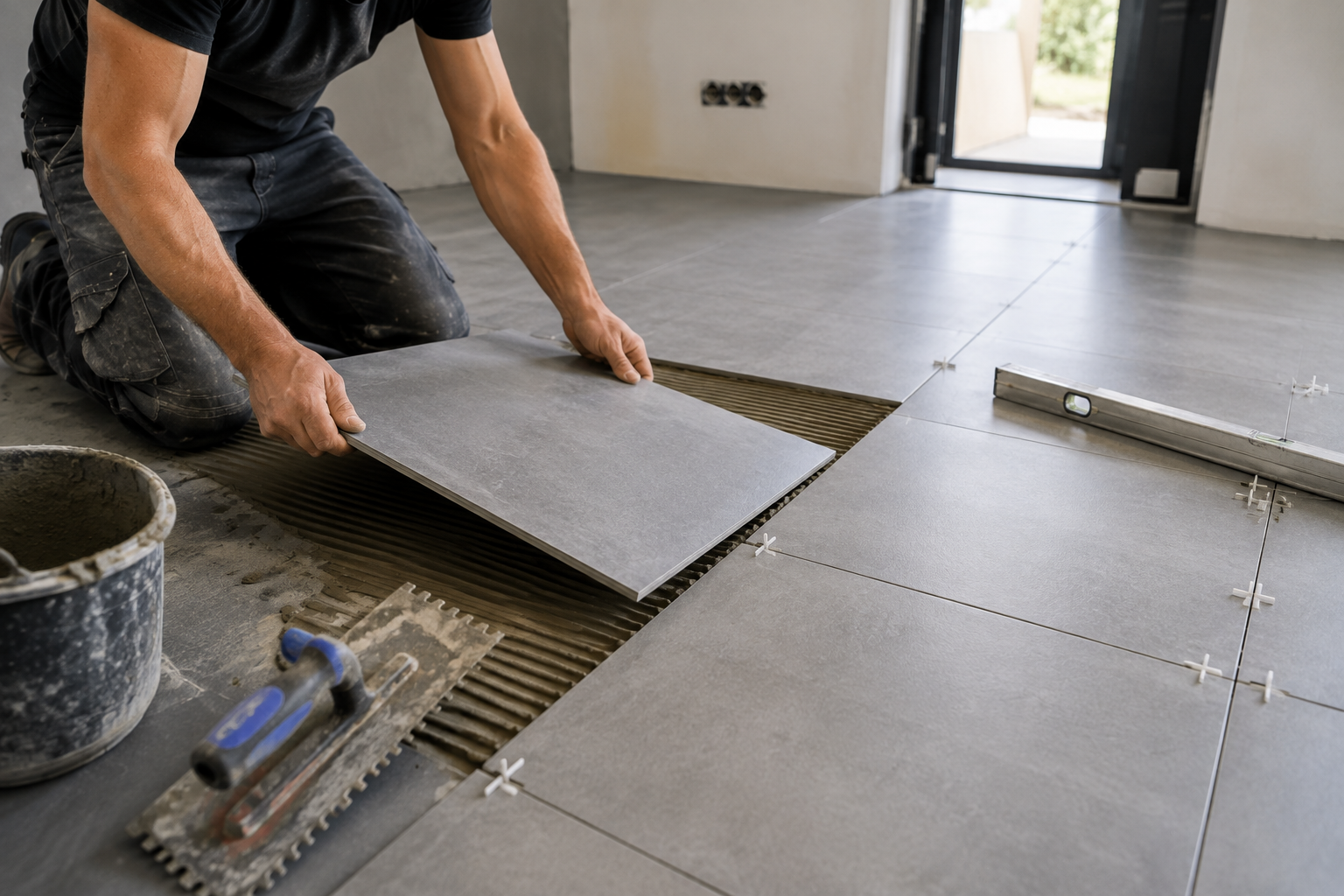 Tegels leggen tijdens renovatie